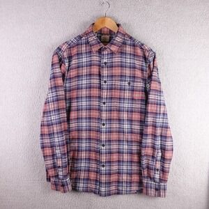 Faherty Brand Mens Large Purple Pink Plaid Organic Cotton Flannel Shirt L/S